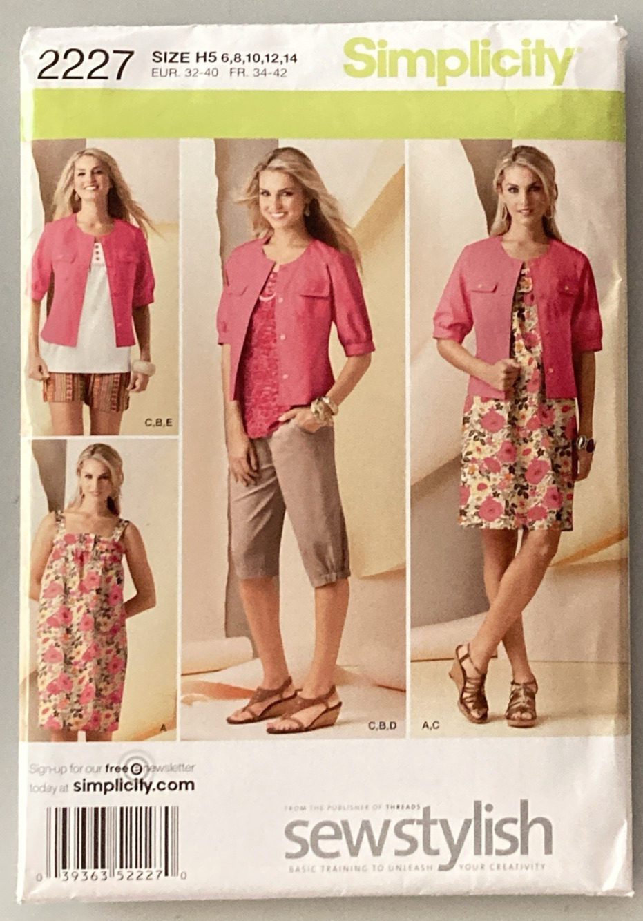Simplicity Pattern 2227 Dress Top Capri Pants Shorts Jacket Misses Sz 6-14 UNCUT